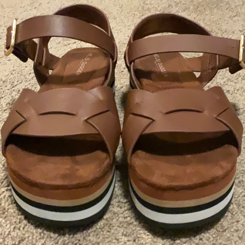 Anthropologie Kelsi Dagger Brooklyn Breeze Leather Platform Sandals size 7 - Picture 6 of 8